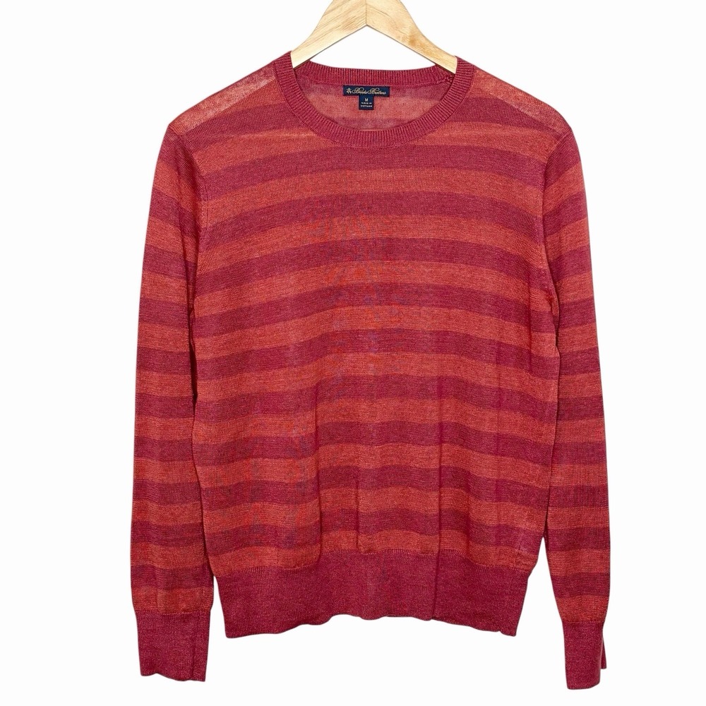 Brooks Brothers Linen Striped Sweater Red Orange Womens Size M Lightweight Sheer